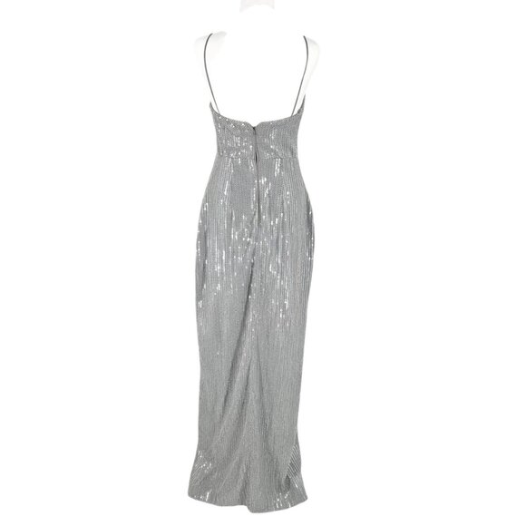 NWT Rasario Silver Sequin Embellished Square Neck Maxi Gown - Picture 3 of 10